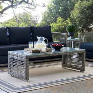 Modway Aura Rattan Outdoor Patio Coffee Table in Gray