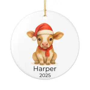 Personalized Baby Cow Christmas Ornament - Farm Animal Baby's First Christmas Gift - Custom Name & Year - Cute Calf Holiday Decor