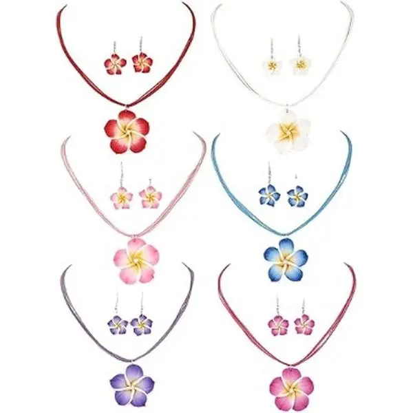 6Sets Hawaiian Earrings Necklace Set Bohemia Tropical Flower Dangle Earrings Luau Beach Party Accessories for Women Jewelry