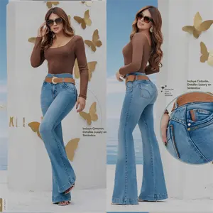 38-Jeans Colombiano Carisma Flare Push Up High Waist Bell Bottom Women. Ref.1636 with Belt.