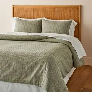 3pc Full/Queen Washed Loop Stripe Duvet Cover Bedding Set Sage Green - Hearth &