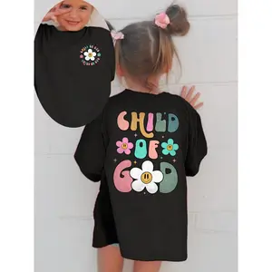 Summer Fashion Short-Sleeve T-Shirt for Girls Featuring The 'Child of God' Letter Series with Double-Sided Printing, a Cute Casual Top for Children.