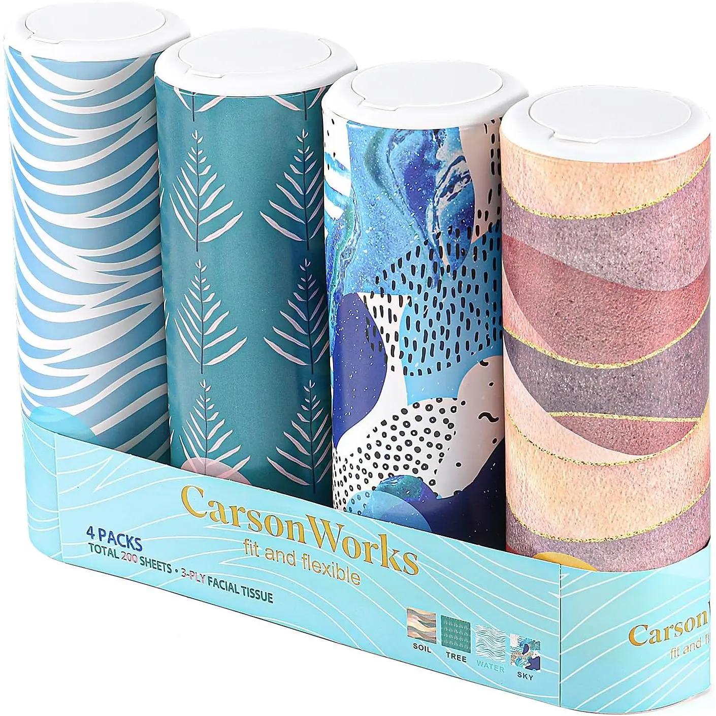 Car Tissues Cylinder 4 Packs Round Tissue Box Holder Fit for Car Cup Holder, Small Tissue Dispenser with Facial Tissues for Car Bathroom Home Office Travel