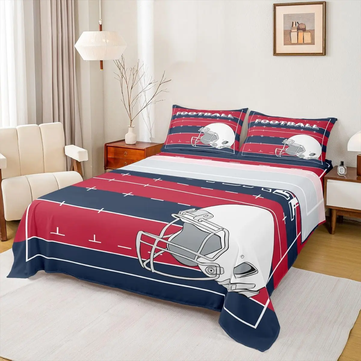 Gridiron Lovers Gifts Sheets Rugby Sports Game Sheet Set,Football Helmet Court Design