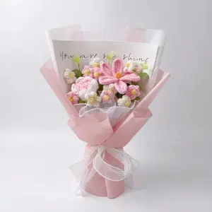 Knitted Wool Rose Tulip Crochet Bouquet, Handmade Knit Flower Arrangement, Perfect Gift for Birthday Valentine's Day