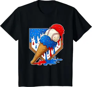 Distressed Baseball Boys Ice Cream Drip Baseball Boys Youth T-Shirt, Cute Baseball Sport T-Shirt, Soft And Comfortable Cotton Tee