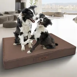 SYTOPIA Dog Crate Bed - Orthopedic Waterproof Dog Bed for Large Dogs, Removable Washable Cover, Egg Crate Foam Mat, cooling mat for dog Caramel