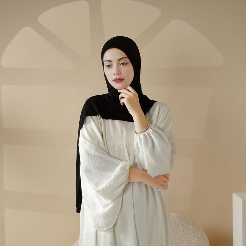 Women Muslim Modern Modesty Chic Solid Color Soft Jersey Hijab Tudung With Basic UnderCap Formal Spun Rayon Lightweight Breathable MH038 Beige Black