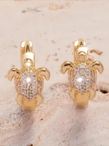 Elegant Turtle Copper Hoop Earrings with Cubic Zirconia, Simple Design Women's Daily Wear Trendy Jewelry, Creative Personality Ear Clips