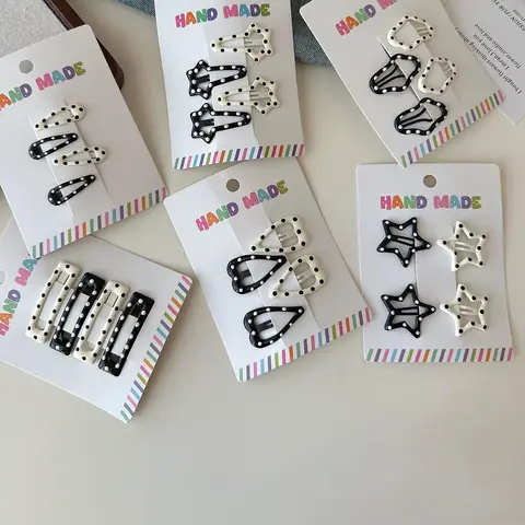 Cute Polka Dot Pattern Decorative Hair Clips, Casual Simple Heart & Star Design Hair Accessories for Women & Girls, Minimalist Headwear Suitable for Daily and Casual Use
