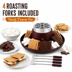 ONESHOW HOME Electric S'mores Maker Kit with 4 Serving Trays and Roasting Forks, Flameless Indoor Marshmallow Roaster for Family Nights, Parties, Camping Theme Fun
