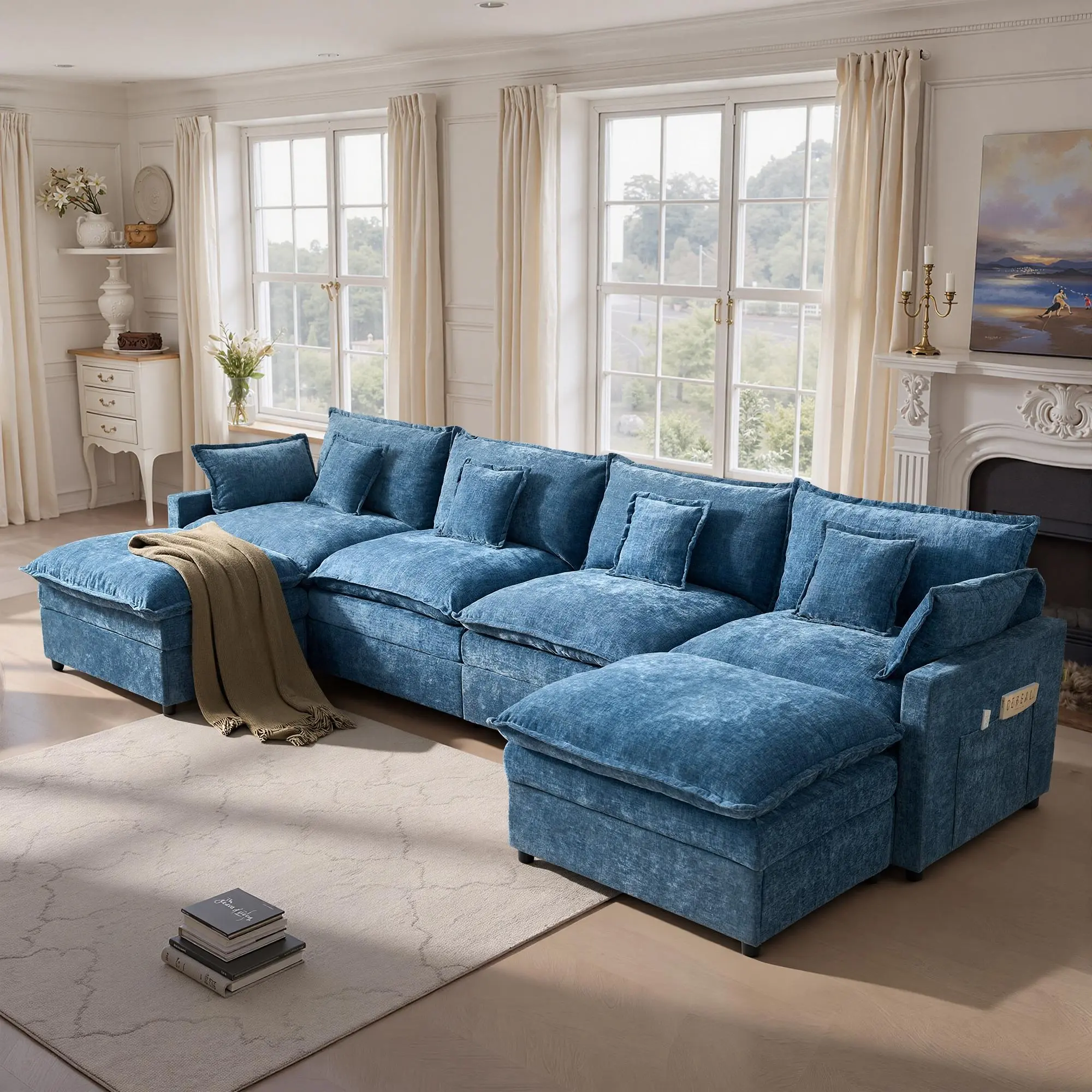 143" Light Blue Chenille - 4 Seater(3 Packages)