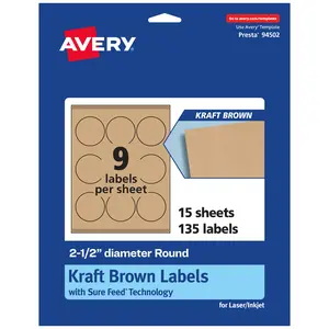 Avery Kraft Brown Round Labels with Sure Feed, 2.5" diameter