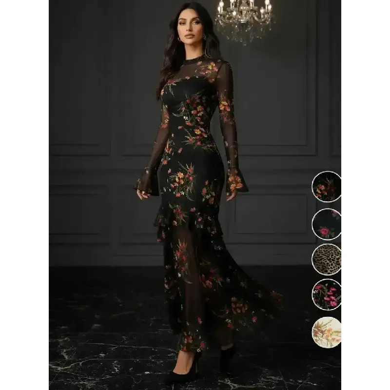 bent neck lady dress Elegant V-Neck Backless Satin Long Dress main image 0