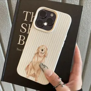 Cute Golden Retriever Blue Stripe Pattern Phone Case, TPU Material Anti-Slip Anti-Drop Phone Case, Suitable for iPhone 17/16/15/14/13/12/11 PRO PROMAX PLUS AIR XS XSMAX, Ideal Gift for Friends and Family, DKPW117