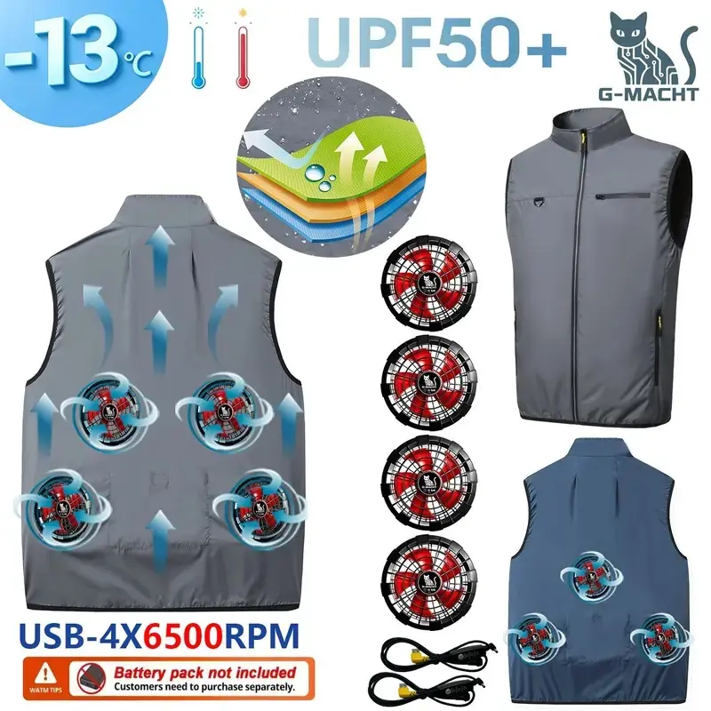 2026 Summer Cooling 4 Fans Vest USB Wearable Air Conditioner Clothes Sleeveless Cool Jacket for Outdoor Fishing Work Tactical