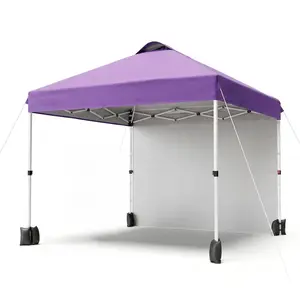 10x10 Pop Up Canopy, Easy Up Outdoor Canopy Tent with Removable Sidewall, Portable Instant Commercial Tent Shelter with Vented Roof Roller Bag for Camping Picnic Beach, Purple