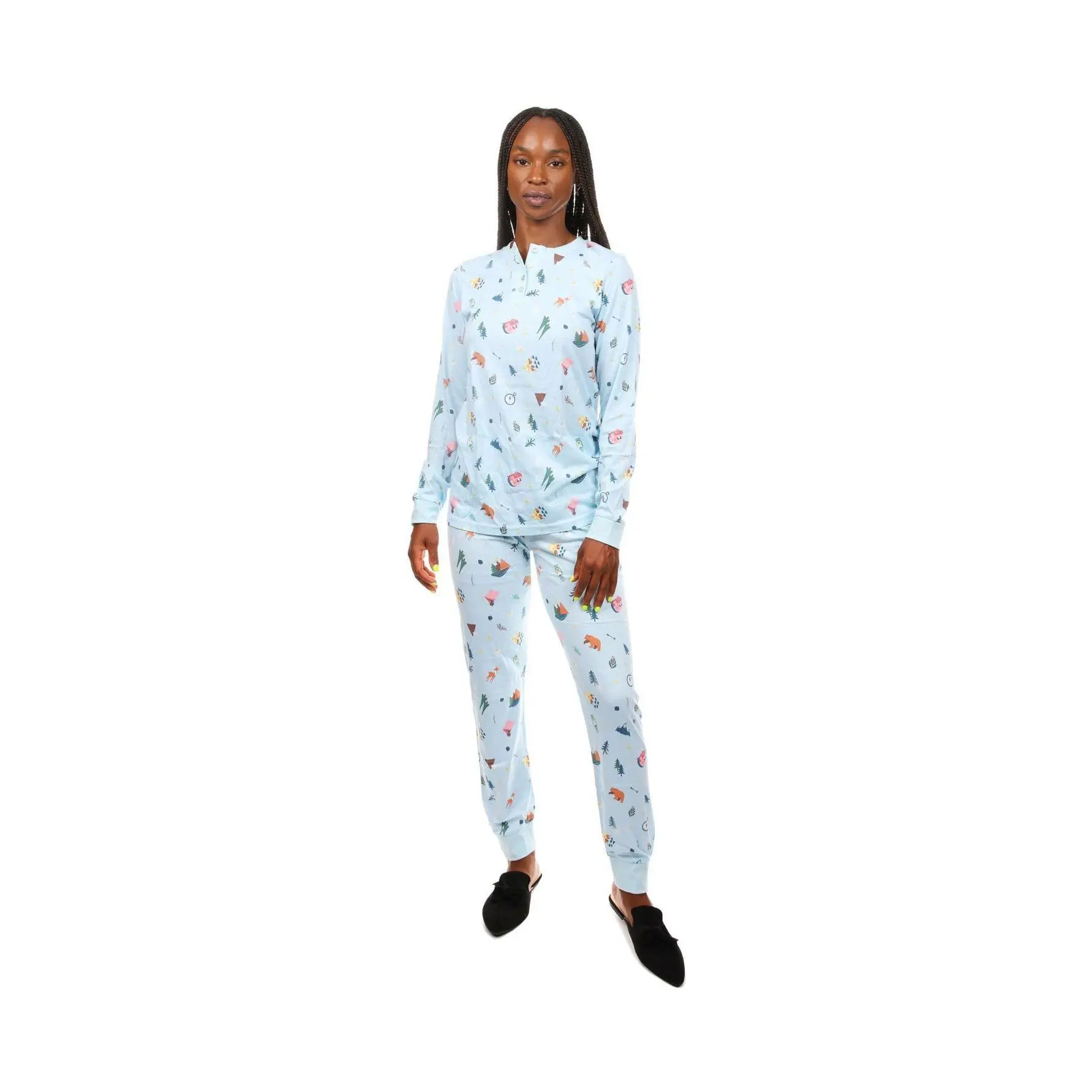 Memoi Women's Cozy Campfire Henley Top & JoggerPant Pajamas