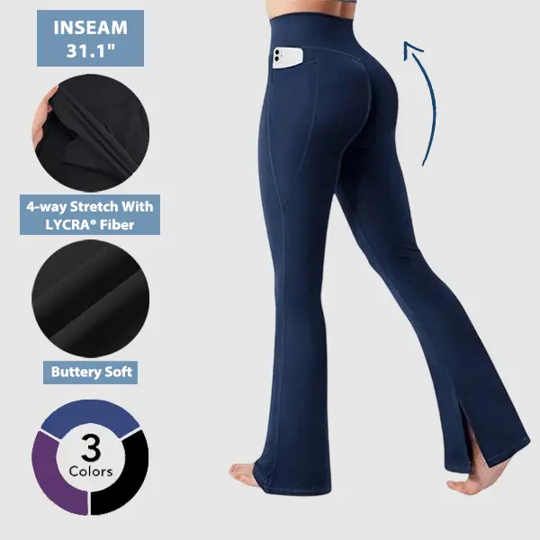 Flamingals Split Hem Hidden Scrunch Flare Leggings With Pockets 31" Womenswear Sports Pants