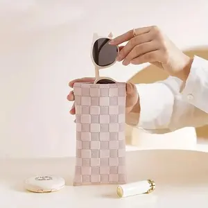 Portable Eyeglass Storage Bag with Automatic Snap Leather Case, Unisex Design for Men and Women, Compact and Stylish Eyewear Holder, Glasses Holder