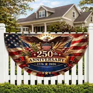 America 250th Anniversary Patriotic Polyester Bunting Banner, 1776 2026 Let Freedom Ring Porch Decor, Vintage American Fan Flag, Fourth of July Decor