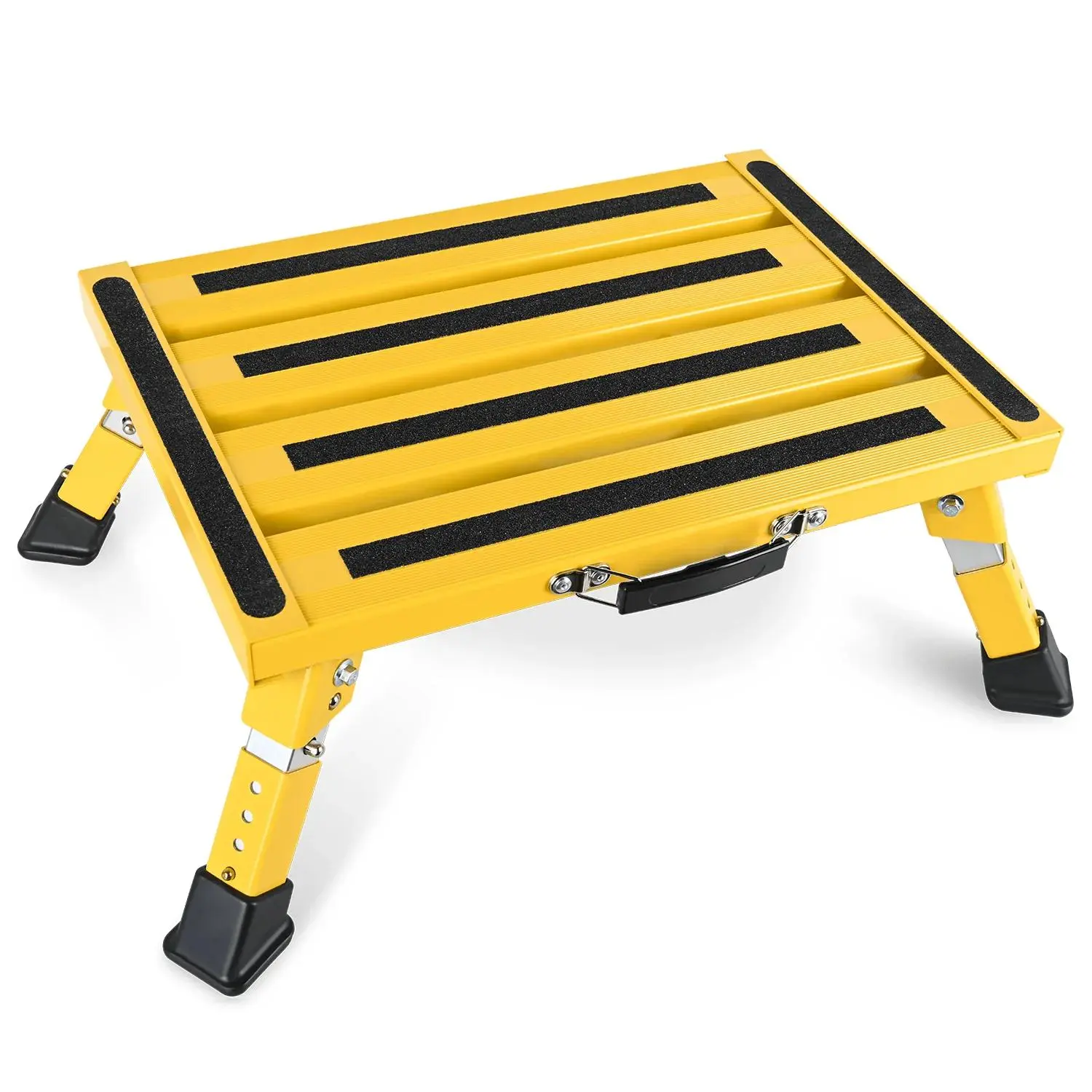Nilight Yellow Aluminum Sturdy Foldable Ladder, 4-Level Height Adjustable Portable Step Platform with Anti-Slip Surface, Outdoor Ready Motorhome RV Accessory