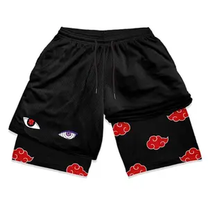 Akatsuki Naruto Gym Shorts Men, Anime Naruto 3D 2-in-1 Quick Dry Sports Shorts, Summer Fitness Running Workout Mesh Performance Shorts.