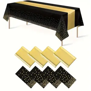 Set of 8 Halloween & Christmas Party Tablecloths, Includes 4 Plastic & 4 Satin Tableflags, Perfect for Weddings, Birthdays, Anniversaries