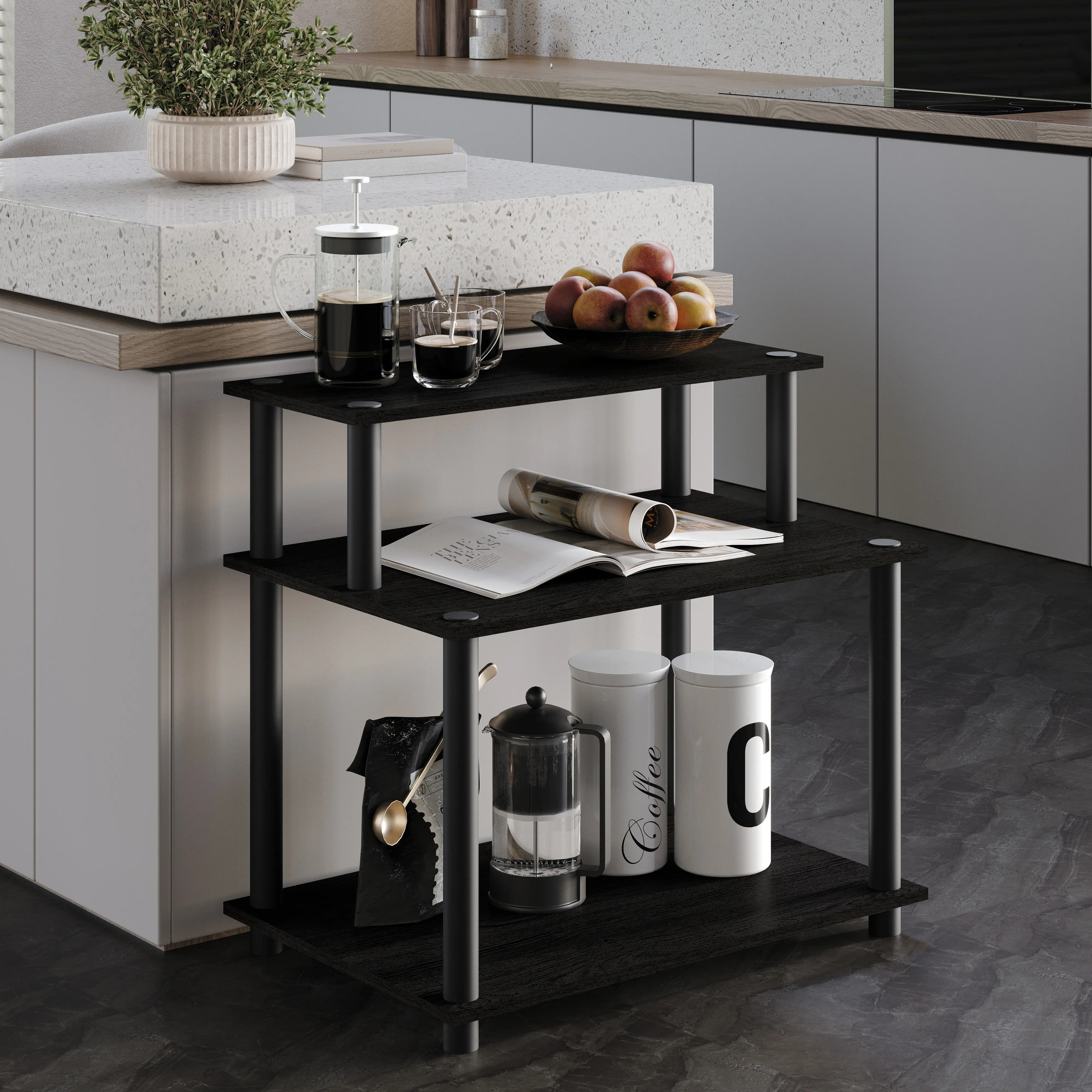 Modern 3-Tier Multipurpose Organiser Rack, Engineered Wood Home Storage Shelf with Easy Twist Assembly for Kitchen Storage