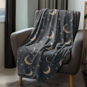 Moon and Stars Throw Blanket, Celestial Home Decor, Starry Night Sky Cover, Lunar Nursery Decor, Sun and Moon Fleece, Cosmic Bedspread