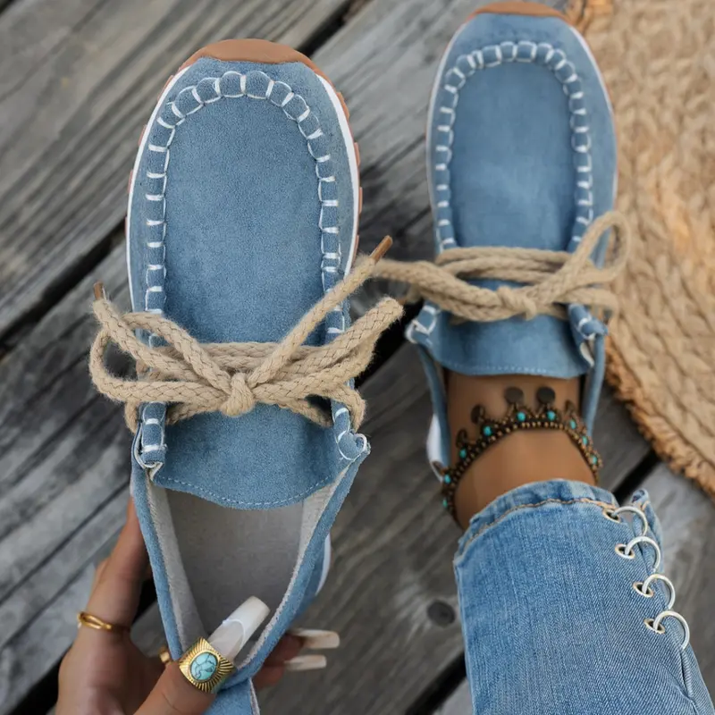 Boho Style Women's Lace-Up Vintage Thick Sole Flats, Soft Rubber Sole Casual Loafers, Breathable Lightweight Design, All-Season Wear, Flatform, Walking Shoes, Platform Flats, Soft Soled Shoes, Casual Fashionable Flats