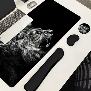 Lion-Pattern Mouse Pad Set, Mouse Pad & Keyboard Wrist Rest & Ergonomic Mouse Pad & Cup-Coaster Set, Office Accessories for Home Office Gaming