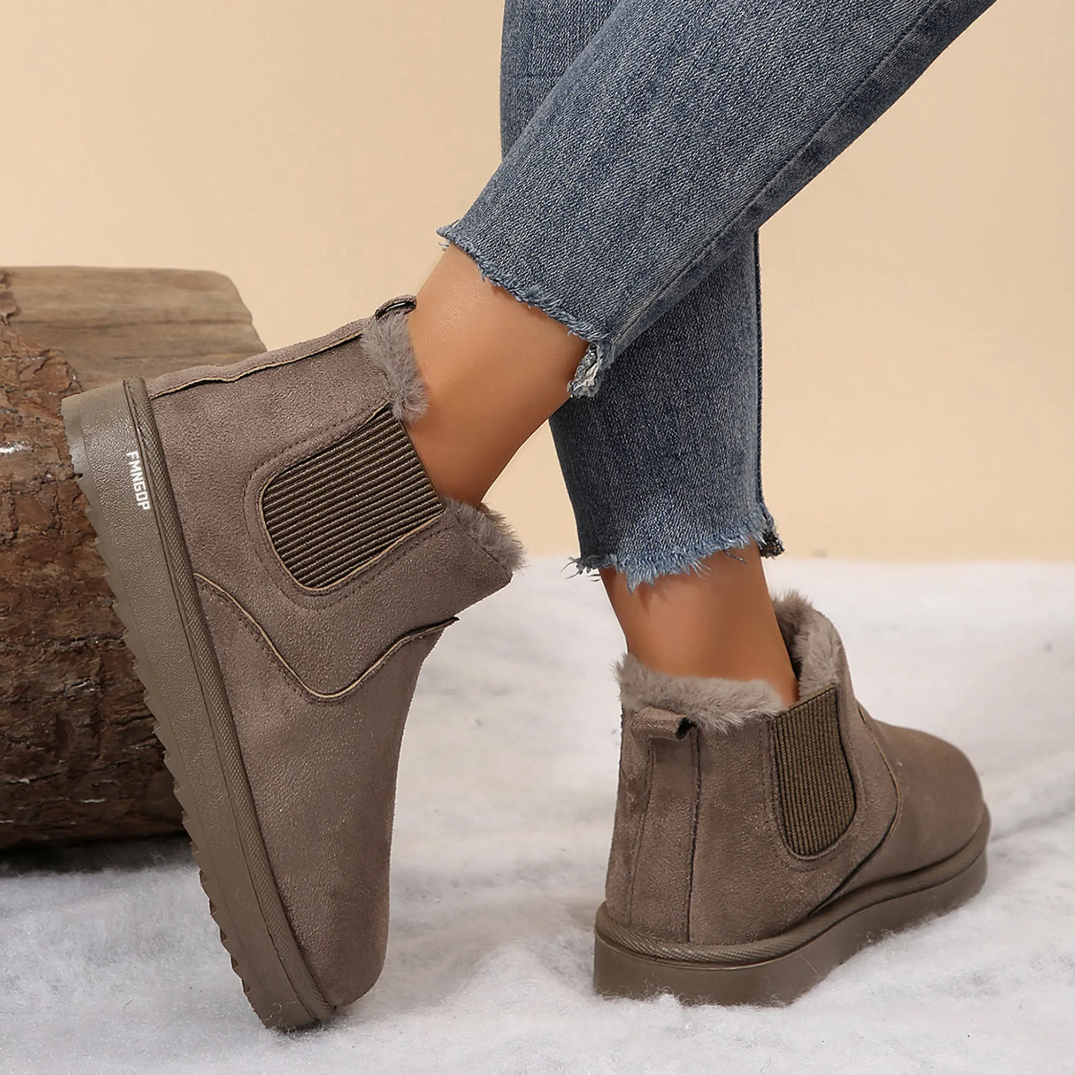 Trendy Women's Indoor - Outdoor Boots Fleece Accents, Ankle - high & Elastic Detail Indoor Outdoor Shoes Winter Booties