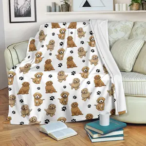 Custom Printed Dog Lover Blanket with Goldendoodle Paw Design