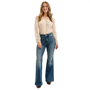 Judy Blue High Waist Tummy Control Double Button Jaqueline Flare Denim Jeans 881125