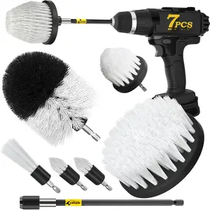 7Pack Drill Brush Attachment Set- Interior Detailing Kit,Power Scrubber Brush Extended Long Attachment for Bathroom, ,Shower,Carpet,Boat,Kitchen,Floor and Tile,White