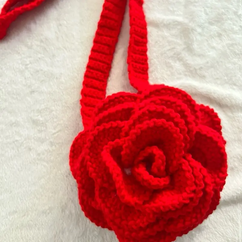 Handmade Crocheted Red Rose Purse - Unique Floral Design Accessory