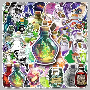 50pcs Magic Potion Cartoon Creative Graffiti Halloween Series Stickers, Premium Skull Stickers, Suitable for Faith Based Designs Such As Scrapbooks, Diaries, Laptops, Water Bottles, Cars, Etc., Gifts with Positive Information, Vinyl Decals