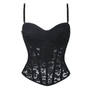 Black Lace Corset Top for Women Spaghetti Strap Bustier Chic Elegant Sexy Fashion Outfit 580