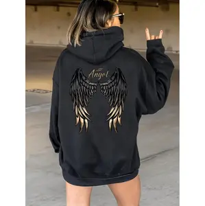 Stylish Angel Wing Hoodie for Women Soft Polyester Fabric with Drawstring and Kangaroo Pocket Ideal for Cool Weather Comfort