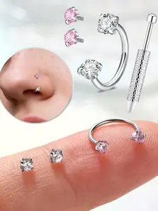 Horseshoe Nose Rings with Replacement CZ, Internally Threaded Heart Star Nose Rings Stainless Steel Lip Eyebrow Helix Ear Piercing Jewelry