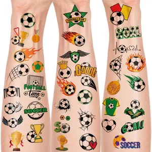 100PCS Soccer Temporary Tattoos - Waterproof Football Themed Fake Tattoos for Kids & Adults, World Cup Soccer Party Favors & Fan Cheer Props, GOAL/Trophy Patterns