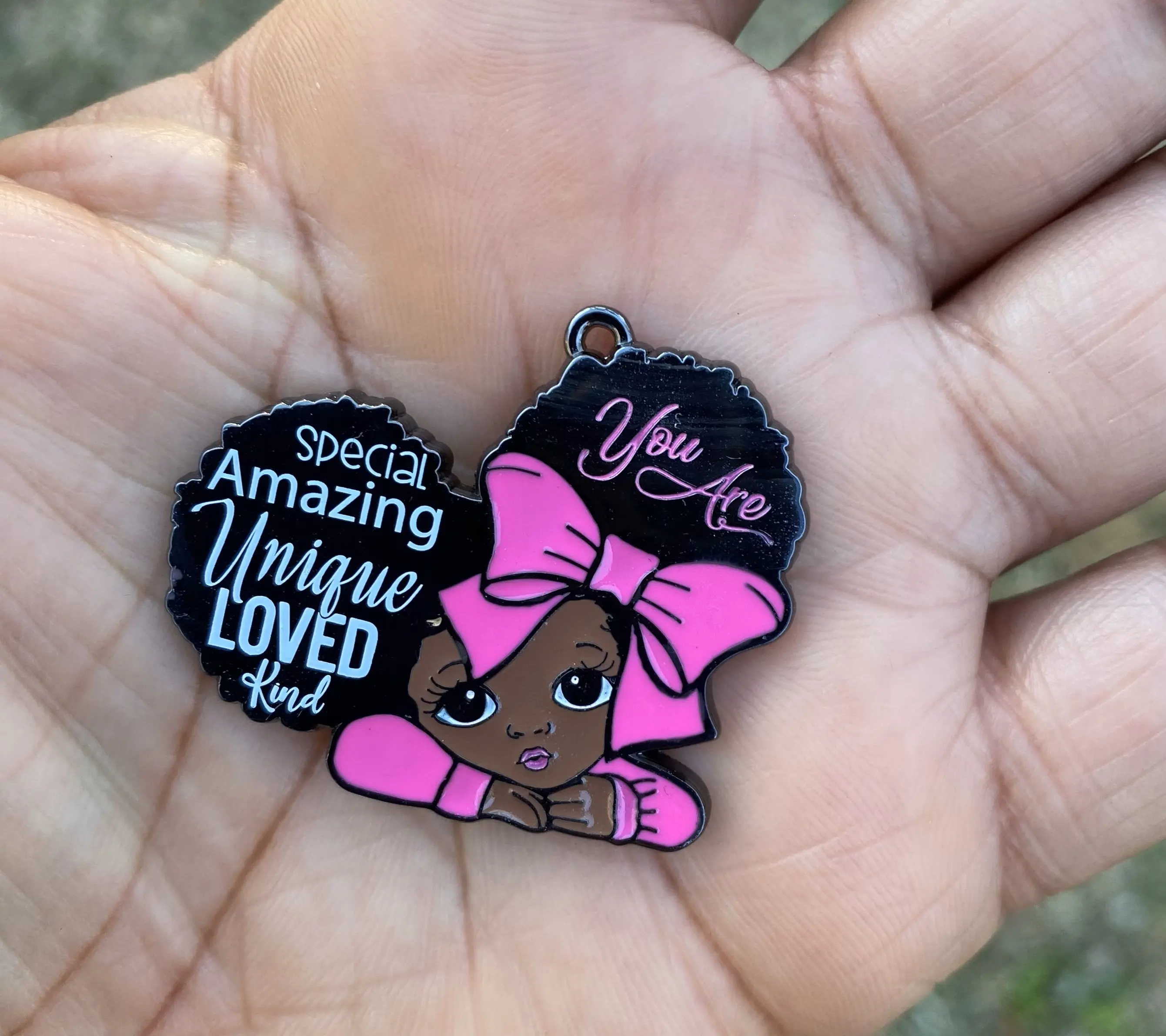 You Are Special Pink, African American, Baby Girl, Ethnic, Black Girl, Kids Enamel Charm Pendant, DIY Jewlery