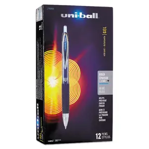 Uni-Ball Signo 207 Retractable Refillable Gel Pen - 0.7mm & 1mm Pens, Stainless Steel Needle Point, Blue Ink, Black Contoured Grip Barrel, Pocket Clip, 12-Count Office Stationery for Bold Writing, Refillable Pen