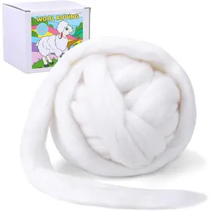 Wool Roving Bulk, 14.1oz Needle Felting Wool, Super Chunky Wool Yarn for Needle Felting, Fiber Roving Woolen Top for Hand Spinning Felting Blending Weaving and DIY Craft (400g)