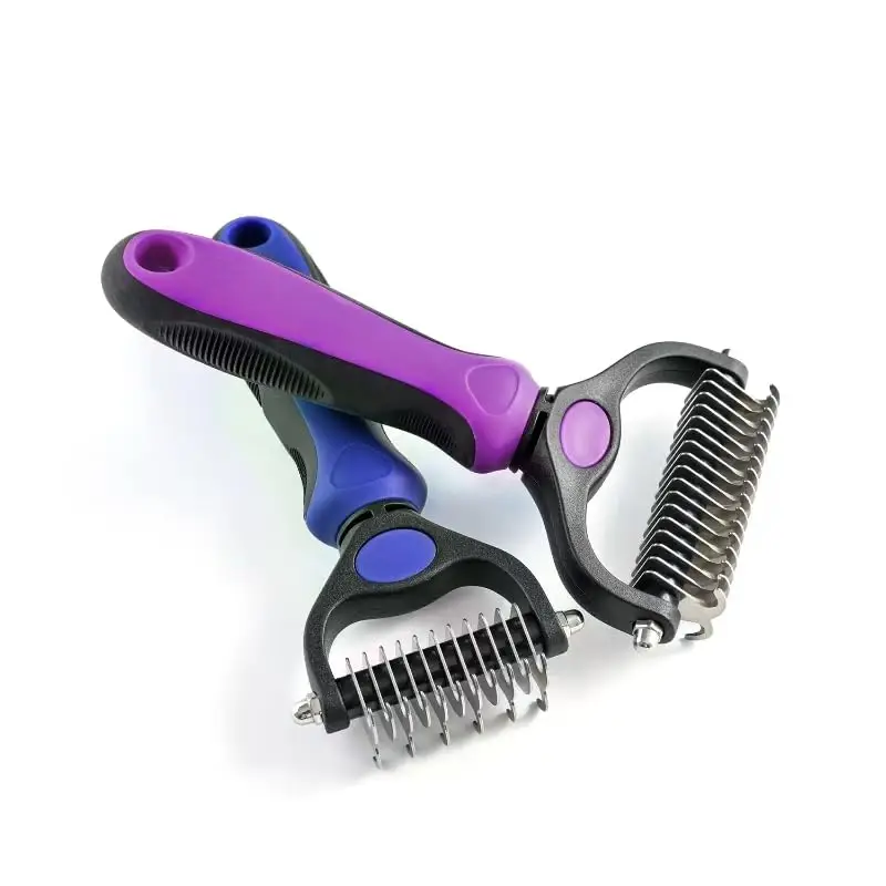 Pet Grooming Brush - Double Sided Shedding, Dematting Undercoat Rake for Dogs, Cats - Extra Wide Dog Grooming Brush, Dog Brush for Shedding, Cat Brush