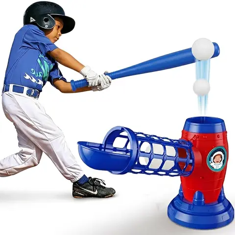 Auto Baseball Pitching Machine for Kids w/Bat, 10 Nitrosamine-Free Soft Balls,  Backyard Baseball Set, Backyard Sports Toy for Children Development, Improve Hand-Eye Coordination, Ages 3+ Outdoor Gift
