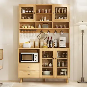 Large Kitchen Hutch with 4 Door &2 Drawer, Sideboard Buffet, Storage Pantry Cabinet with Hanging Rack & Adjustable Shelf for Dining Room, Living Room Freestanding Cupboard