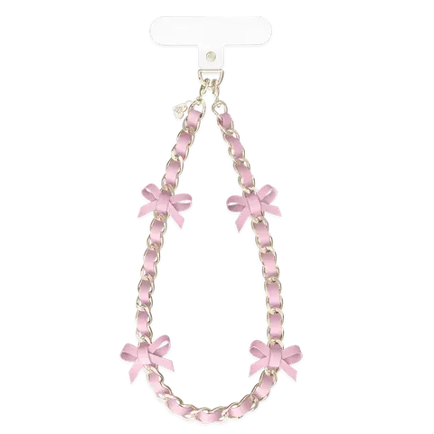Velvet Caviar Pink Bow Pattern Phone Charm - Leather Cellphone Lanyard Chain, Cute Phone Accessories with Extra Loop of Security, Major Dose of Cuteness for Smartphones