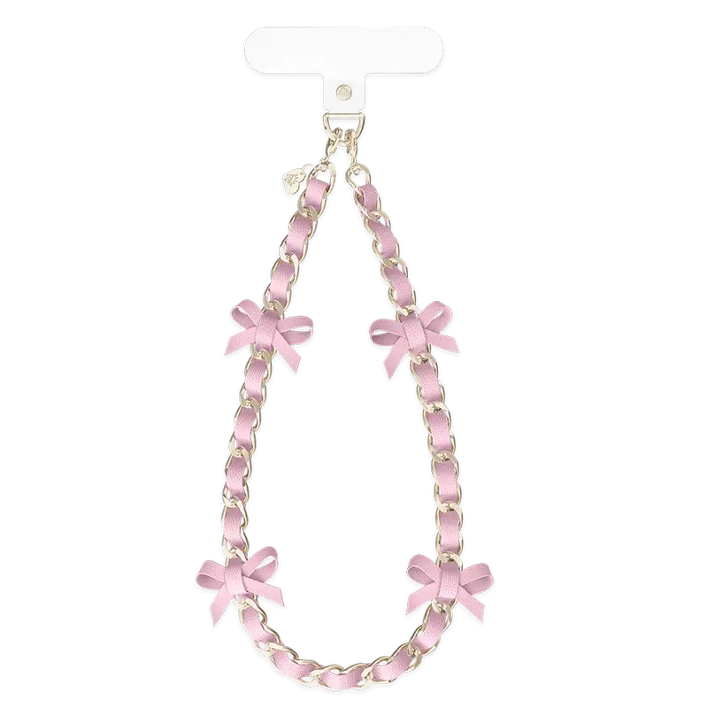 Velvet Caviar Pink Bow Pattern Phone Charm - Leather Cellphone Lanyard Chain, Cute Phone Accessories with Extra Loop of Security, Major Dose of Cuteness for Smartphones